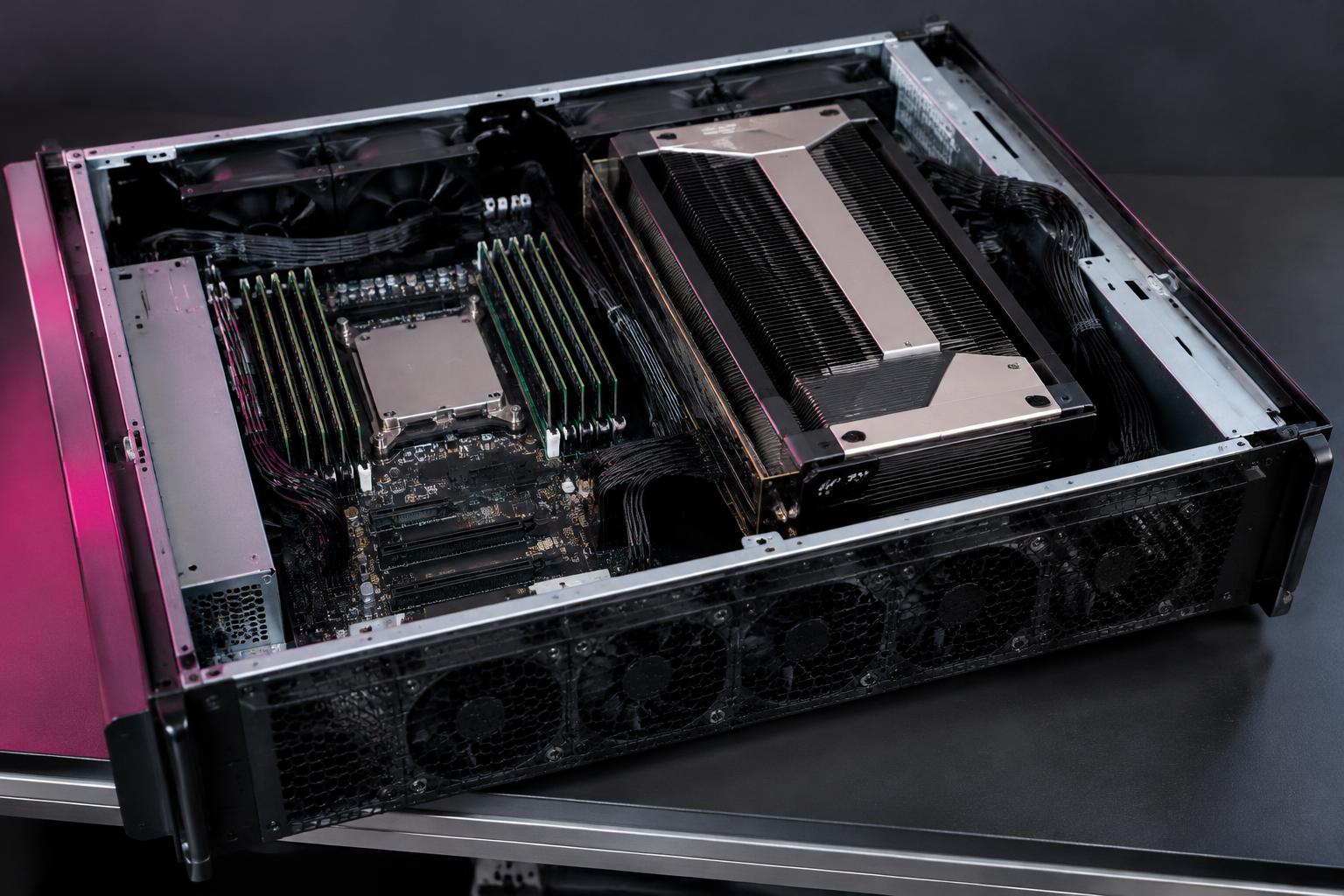 Illustrative open AI server chassis showing computing hardware and memory